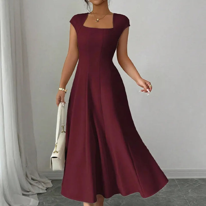Ysolenne - Vestido midi con escote cuadrado de tacto suave