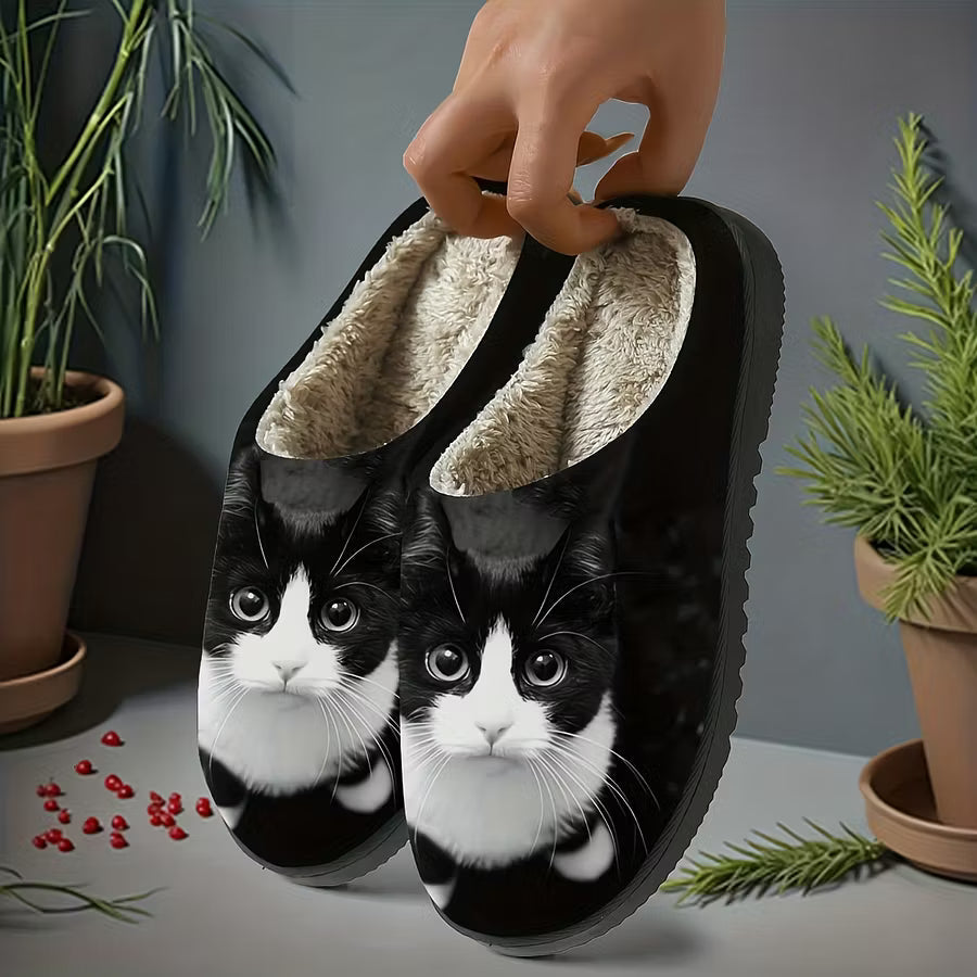 Zita - Zapatillas de casa tipo pala con estampado de gato ultrasuaves
