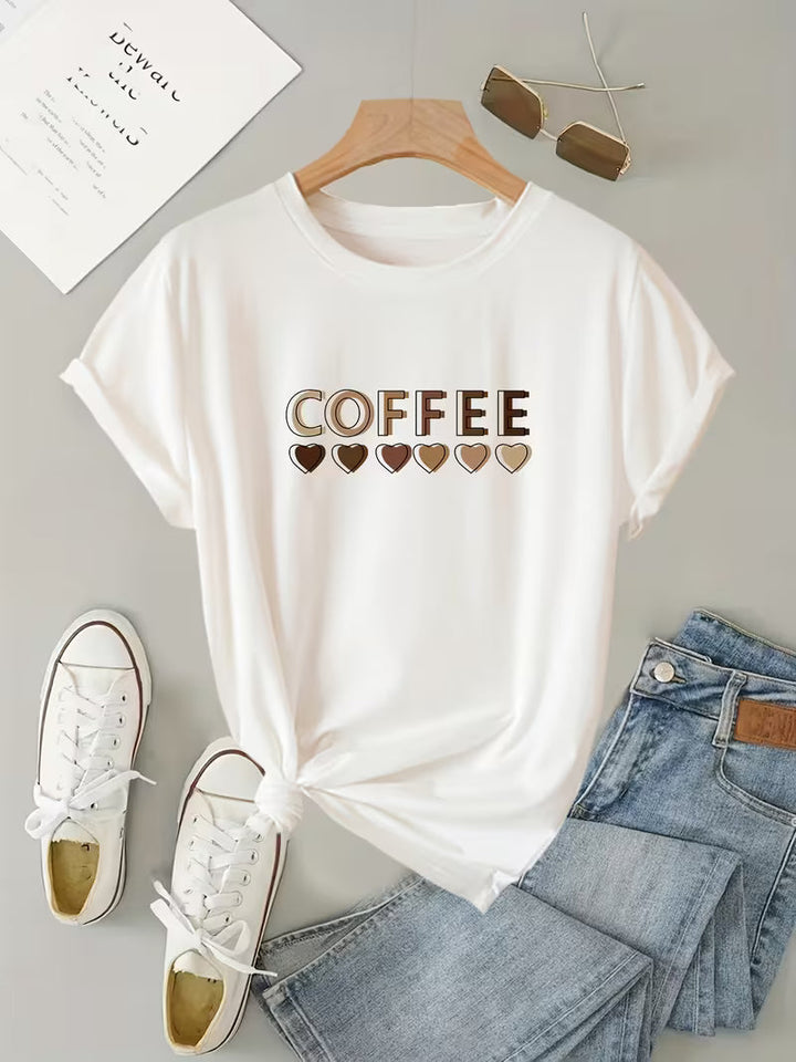 Sarai - Camiseta estampada de corazón de café