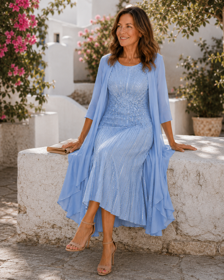 Ardelisse - Conjunto de vestido largo elegante con abrigo