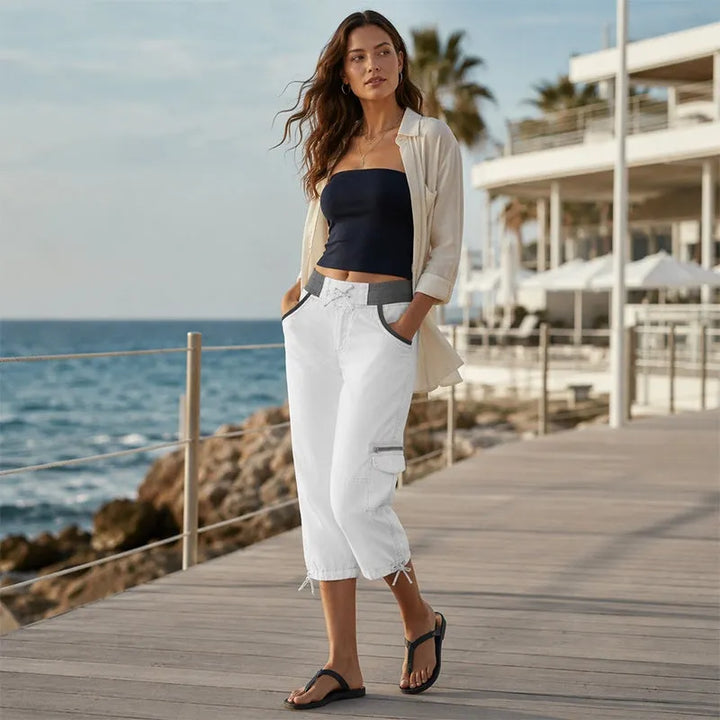 Astrelia - Pantalón cargo capri de estilo utilitario
