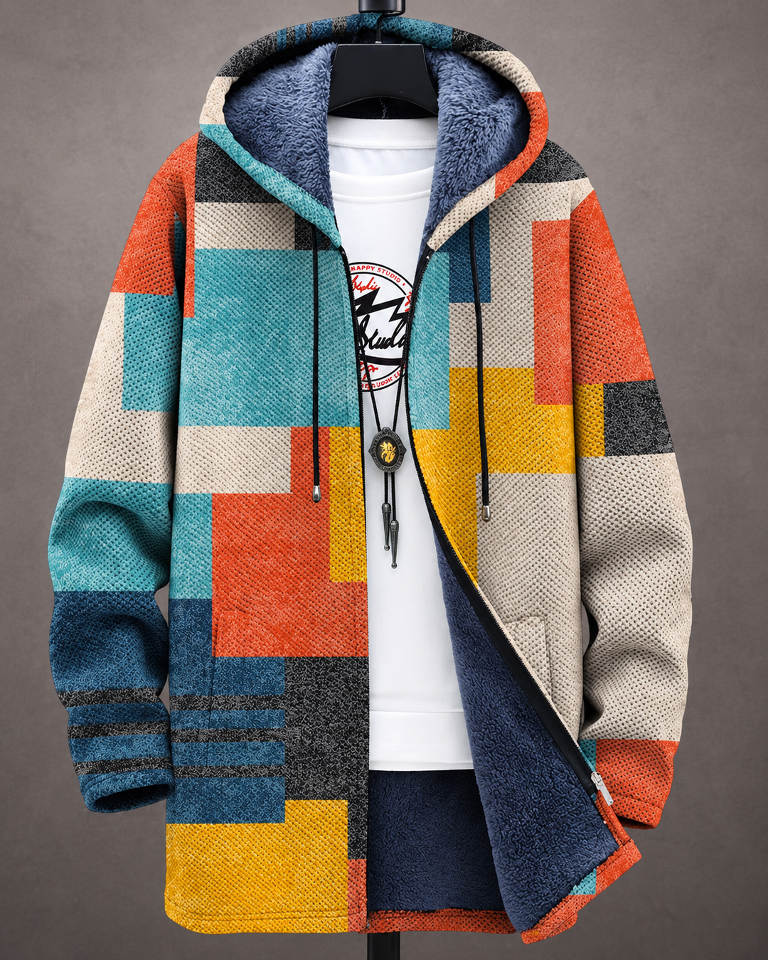 Betha - Chaqueta con capucha con forro de terciopelo geométrico