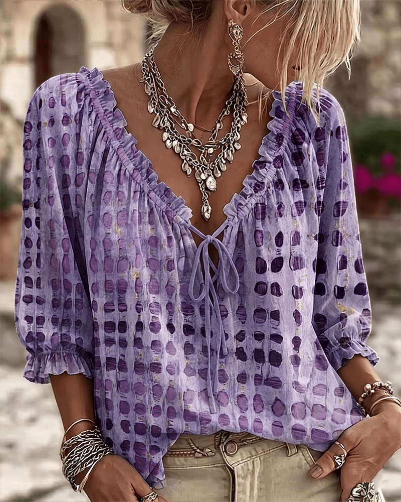 Araminta - Blusa de escote en V con cierre de cordón y tacto suave