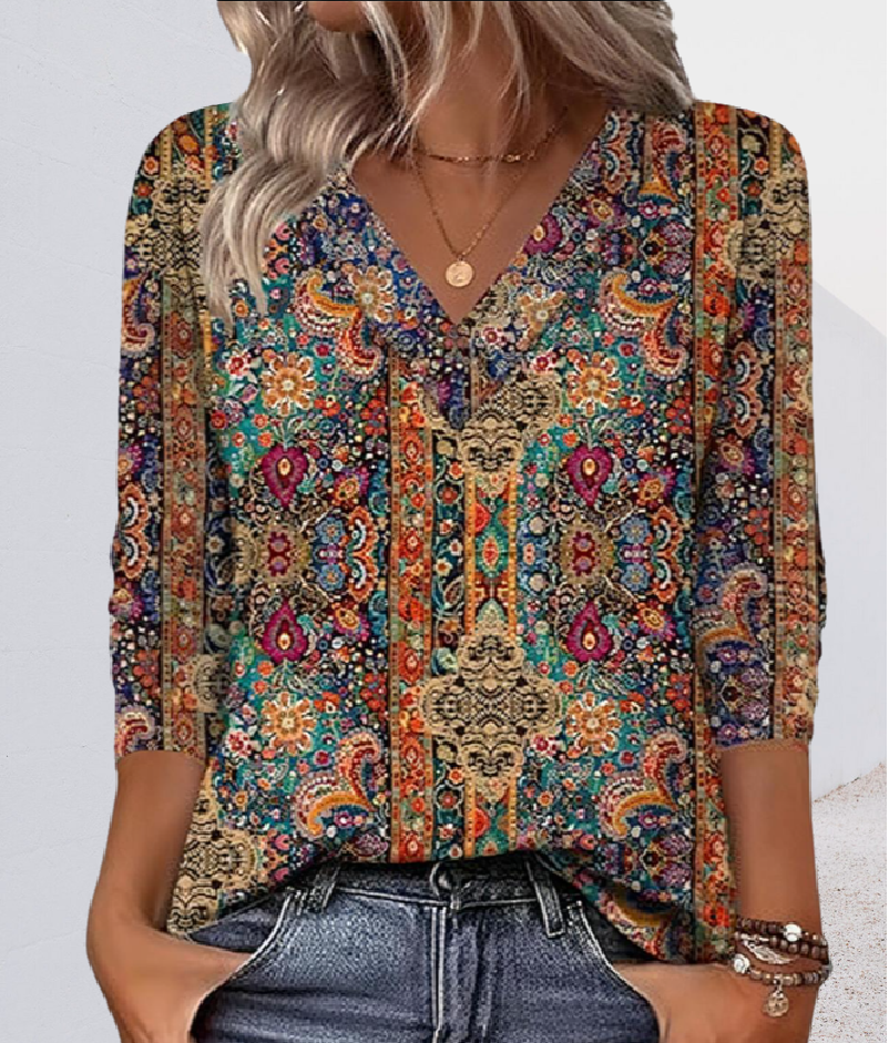 Lenora - Blusa de escote en V de tacto suave