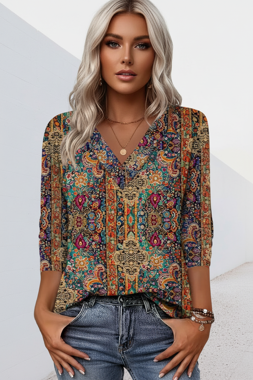 Lenora - Blusa de escote en V de tacto suave