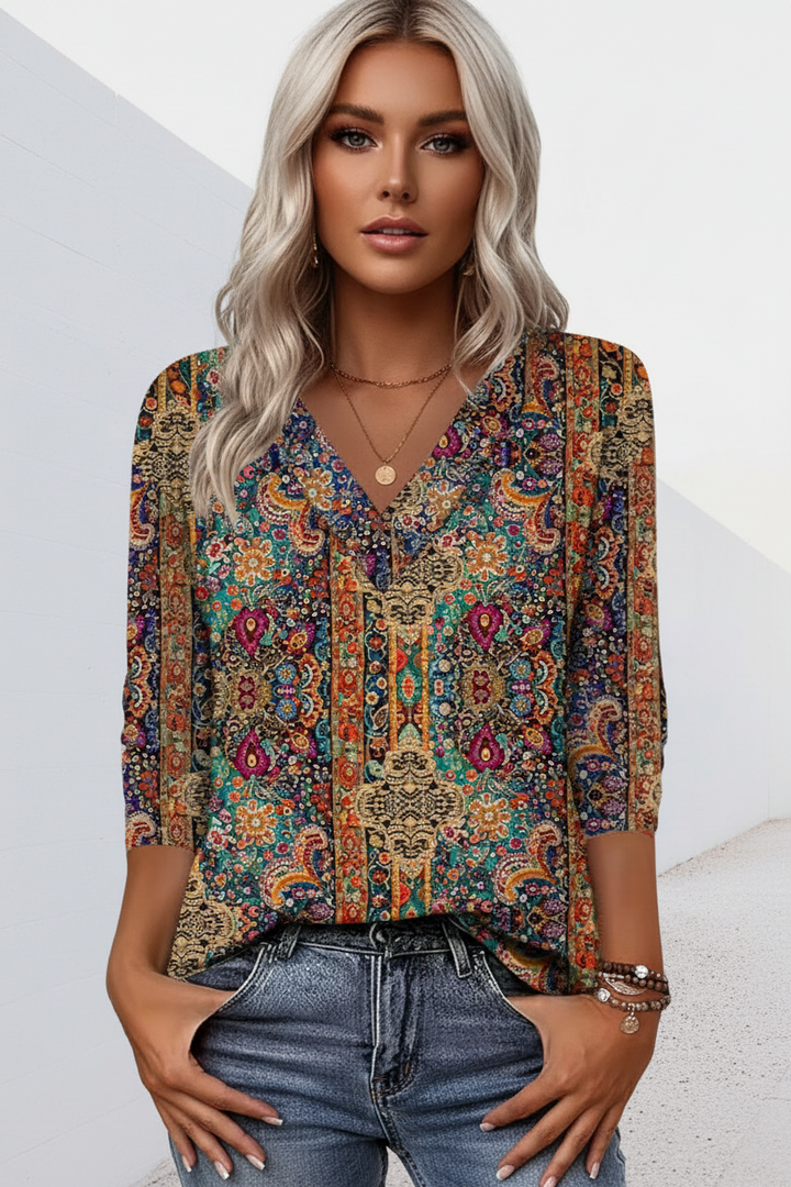 Lenora - Blusa de escote en V de tacto suave