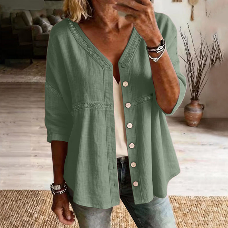 Ardena - Blusa bordada de botonadura frontal