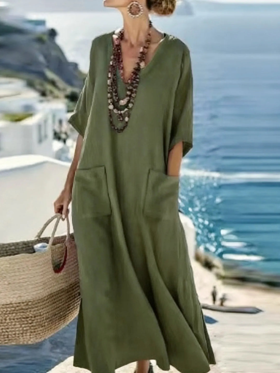 Serenelle - Vestido largo de tacto suave con escote en V