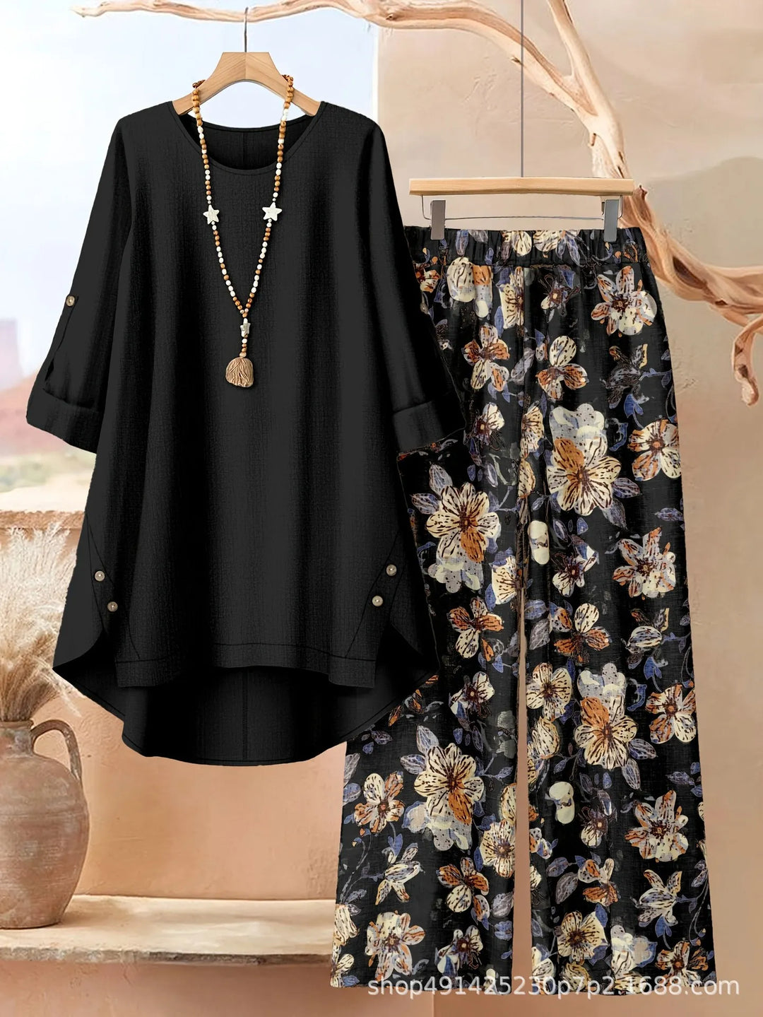 Rosette - Conjunto de túnica de capas ligera y pantalón de pernera ancha