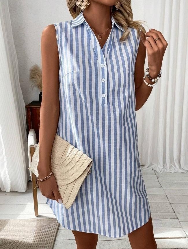 Anora - Vestido camisero a rayas de tacto suave