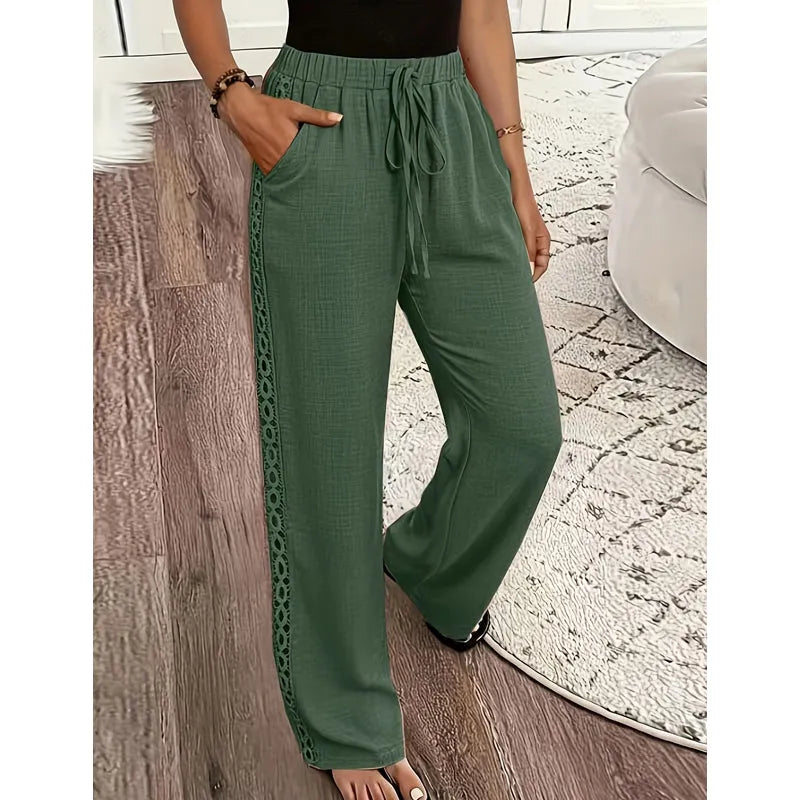 Estrelle - Pantalones lounge con cordón y detalle de encaje