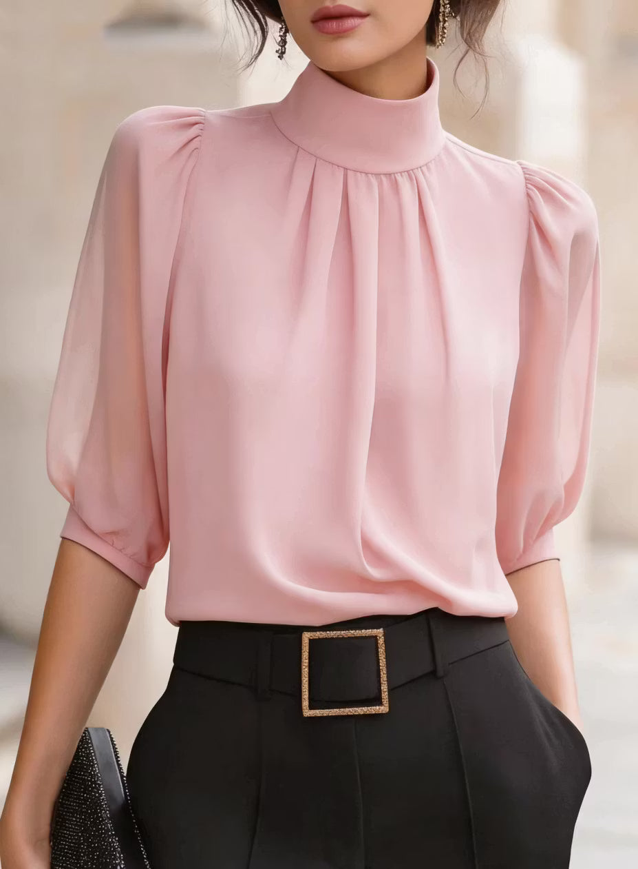Valessique - Blusa plisada de cuello alto