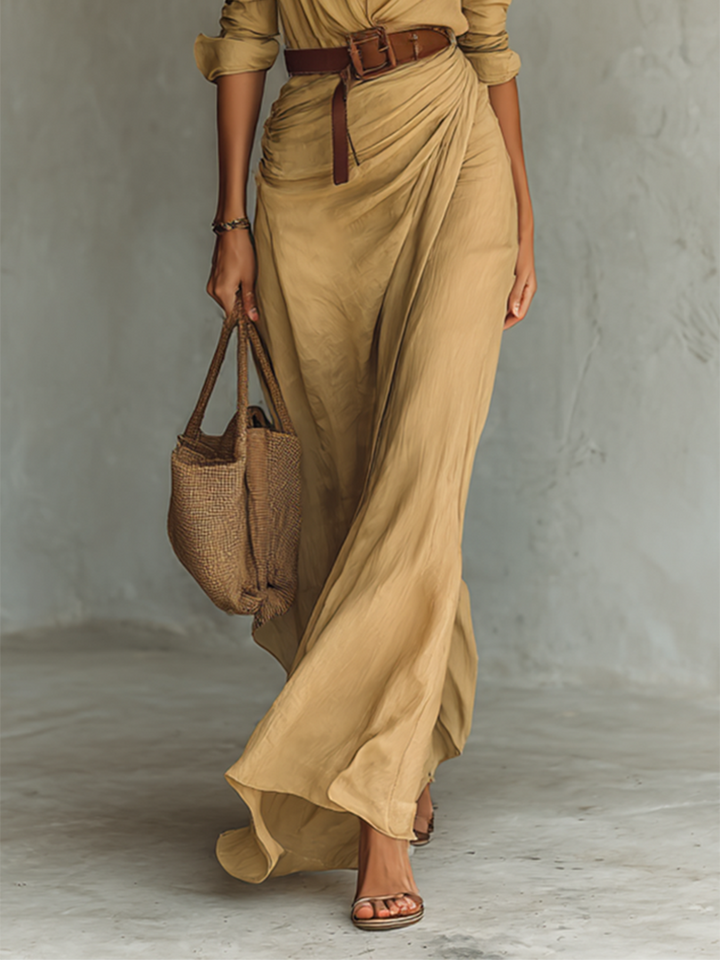 Calantha - Vestido camisero maxi con cintura de tacto suave