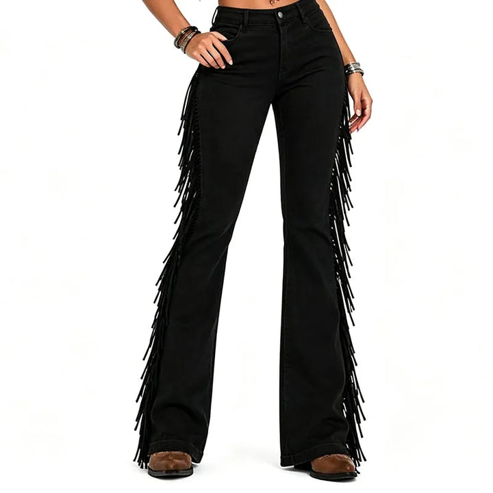 Fiorenne - Pantalones acampanados con flecos de estética western