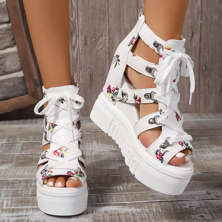 Gaelina - Sandalias de plataforma con encaje floral