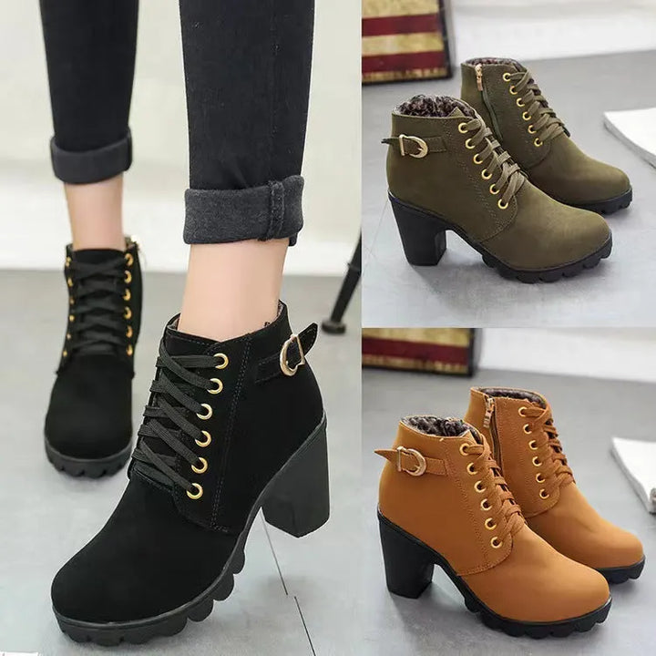 Mara - Botas de tacón ancho forradas en piel