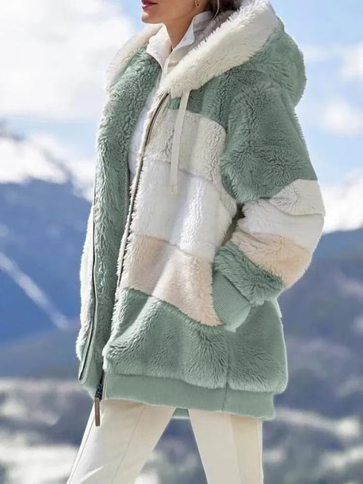 Ruelle - Abrigo de peluche con capucha, corte oversize