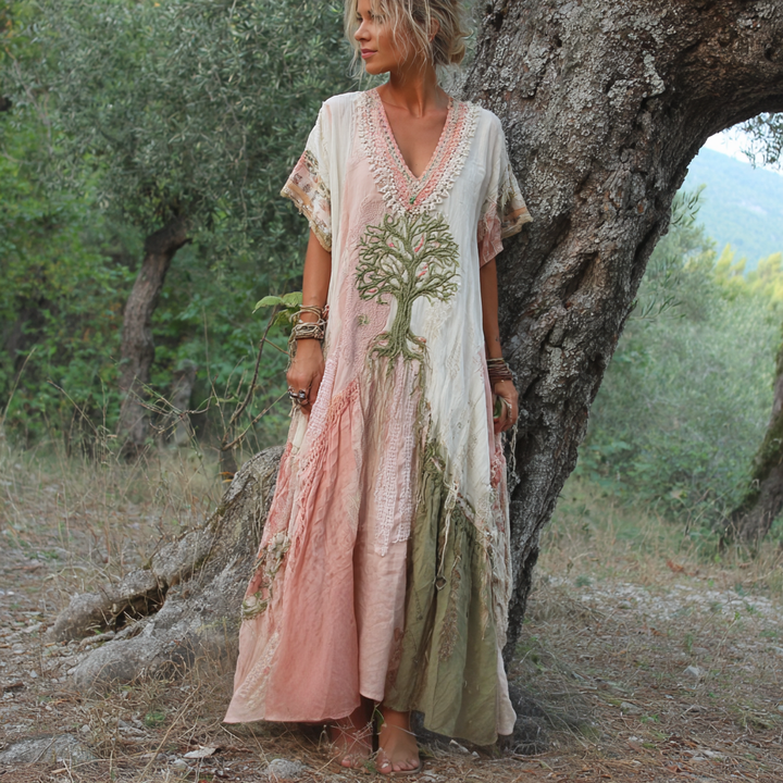 Carivienne - Vestido largo con estampado vintage de árboles
