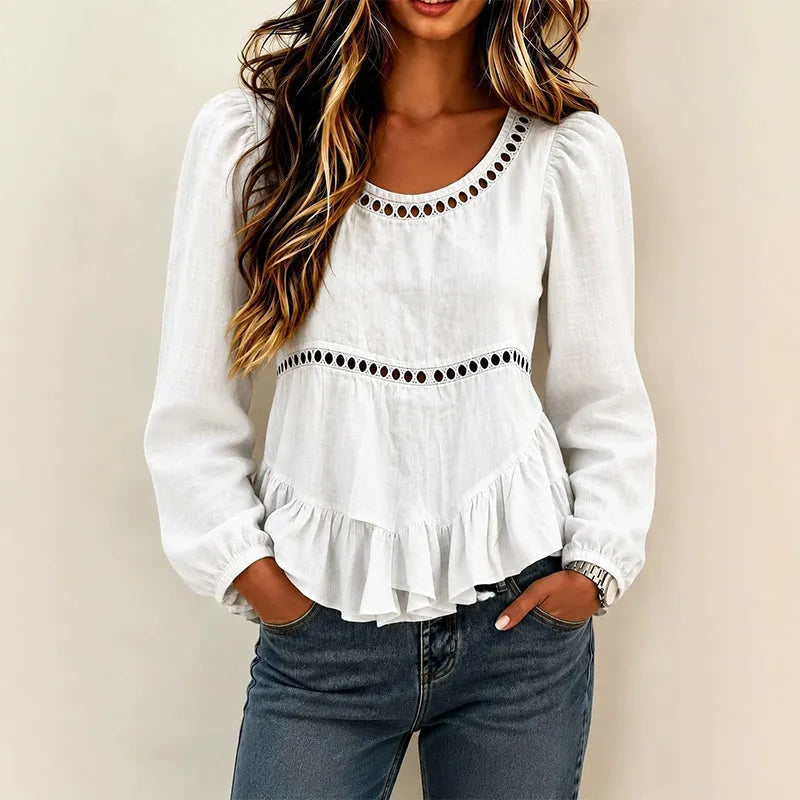 Genevelle - Blusa de tacto suave con volantes