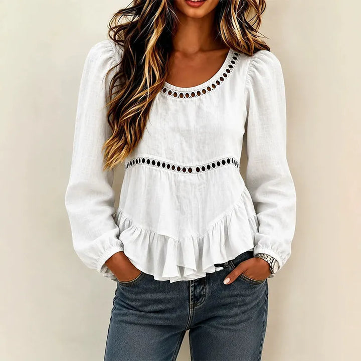 Genevelle - Blusa de tacto suave con volantes