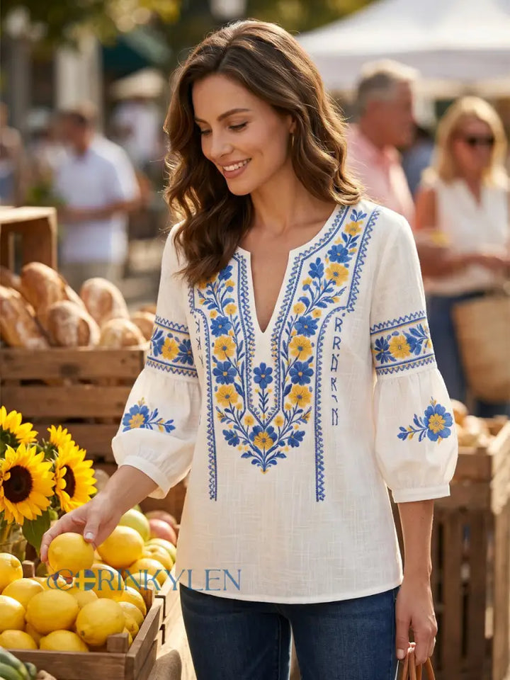 Everly - Blusa de tacto suave con estampado floral
