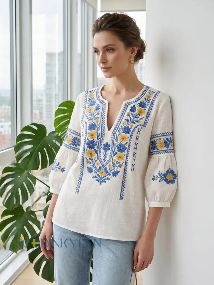 Everly - Blusa de tacto suave con estampado floral