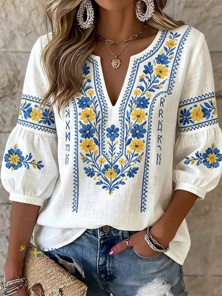 Everly - Blusa de tacto suave con estampado floral
