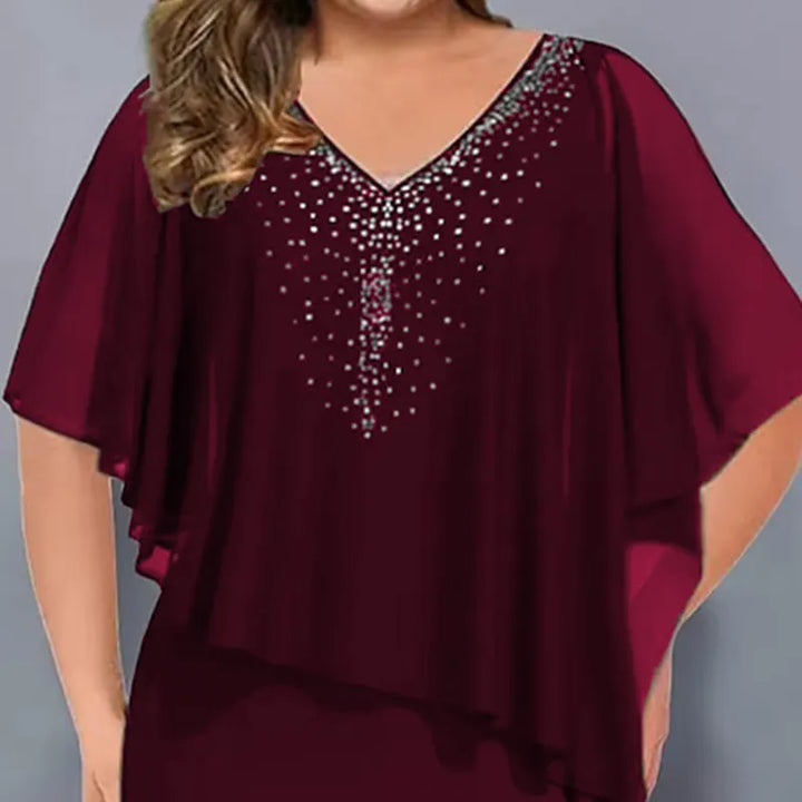 Lirienne - Vestido midi de escote en V con strass premium