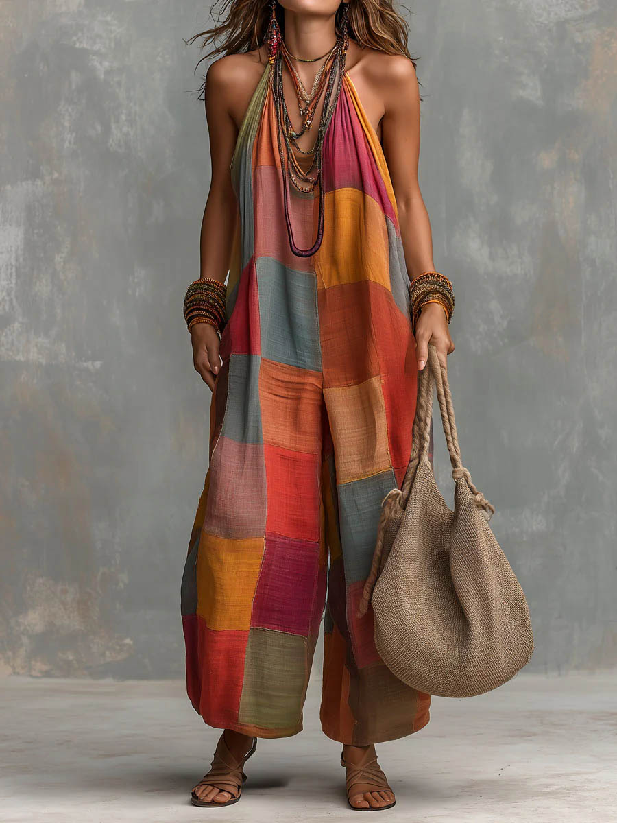Adelyn - Mono de patchwork con escote halter