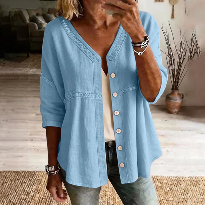 Ardena - Blusa bordada de botonadura frontal