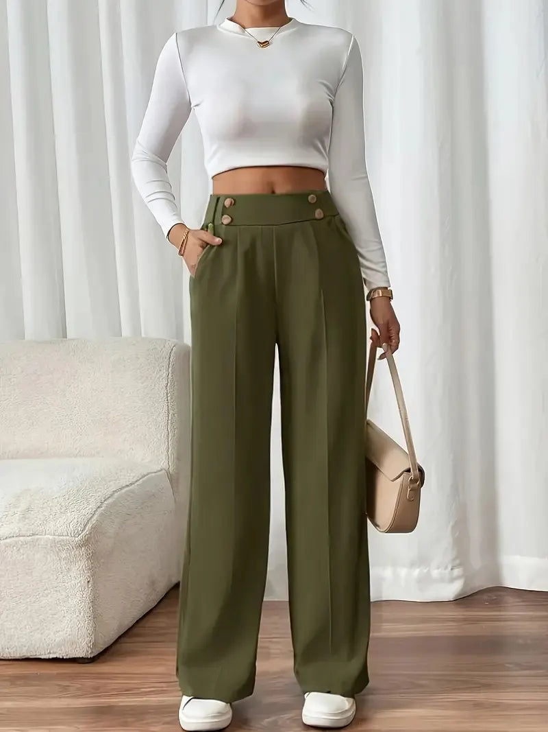 Ashlena - Pantalón de pernera ancha de tiro alto y tacto suave