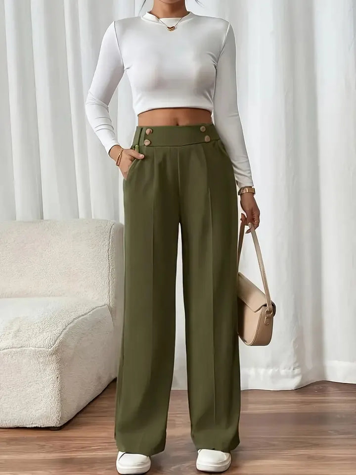 Ashlena - Pantalón de pernera ancha de tiro alto y tacto suave