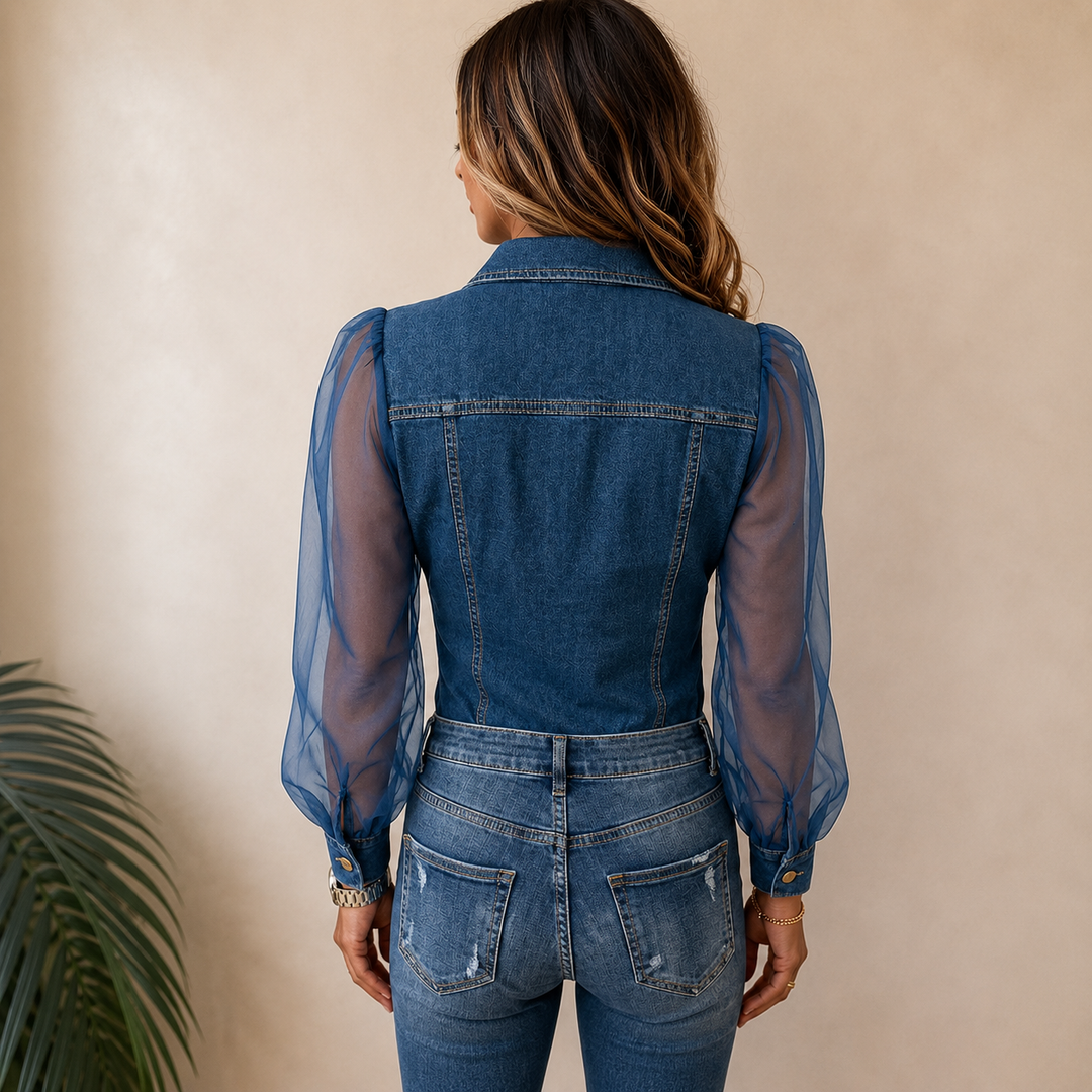 Maren - Blusa abotonada con mangas transparentes