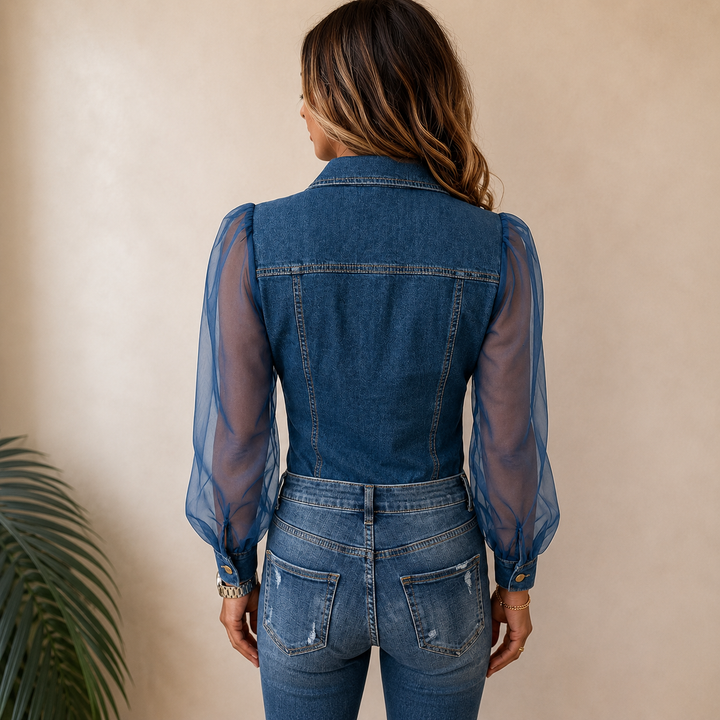 Maren - Blusa abotonada con mangas transparentes