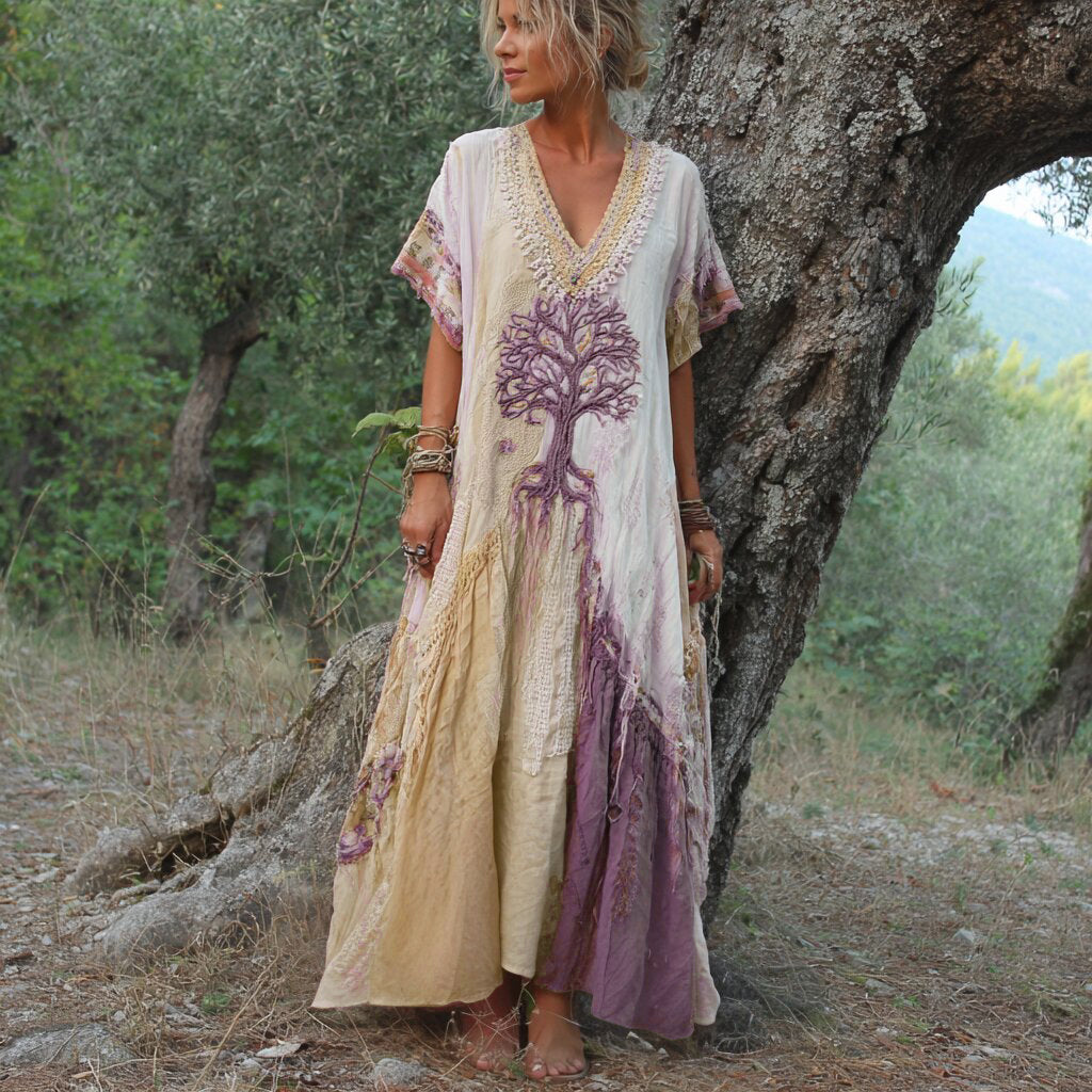 Carivienne - Vestido largo con estampado vintage de árboles