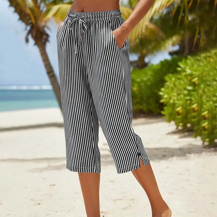 Roselina - Pantalón capri de rayas con cintura ajustable