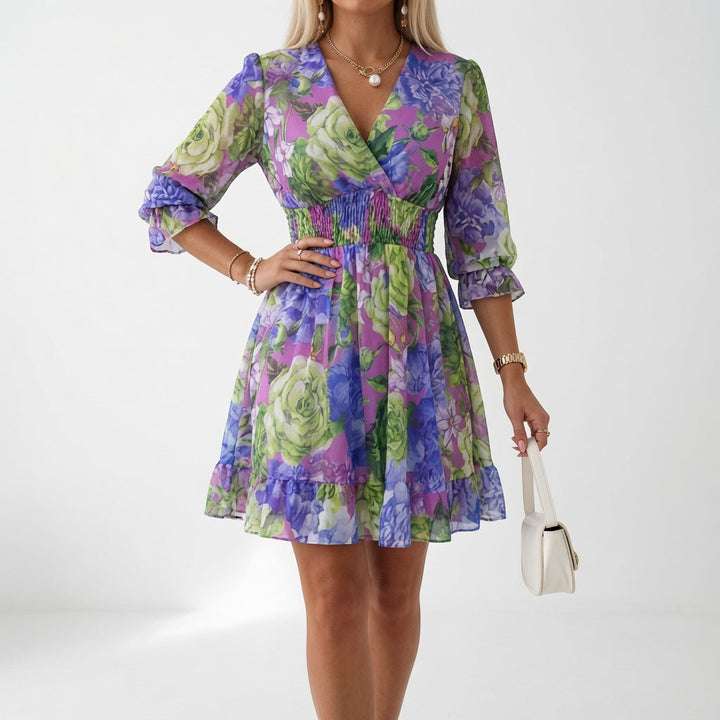 Maelona - Minivestido floral con frunces y tacto suave