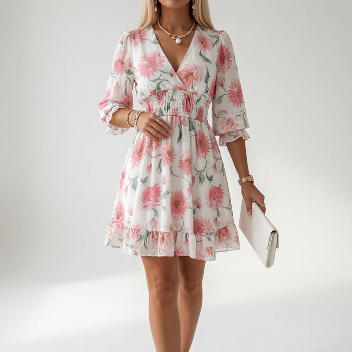 Maelona - Minivestido floral con frunces y tacto suave