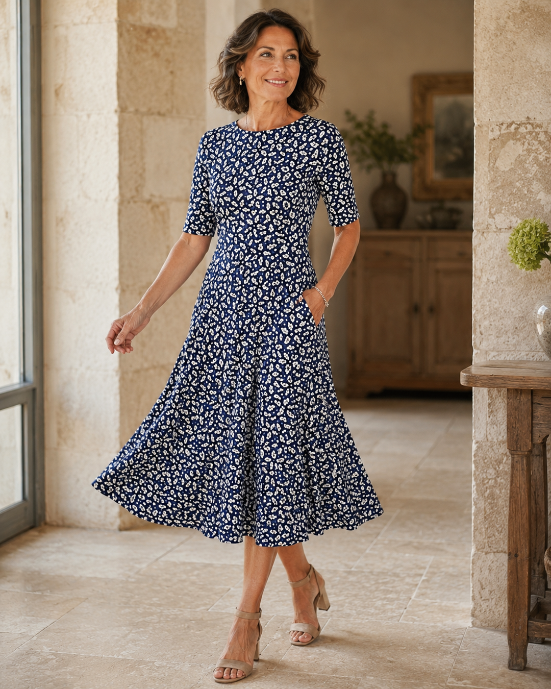 Hestia - Vestido midi floral de tacto suave