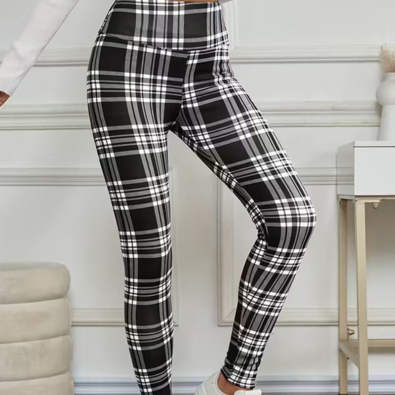 Estelyn - Leggings elásticos de cuadros clásicos
