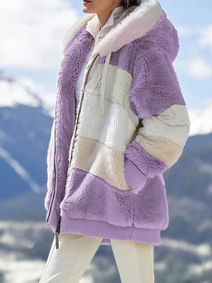 Ruelle - Abrigo de peluche con capucha, corte oversize