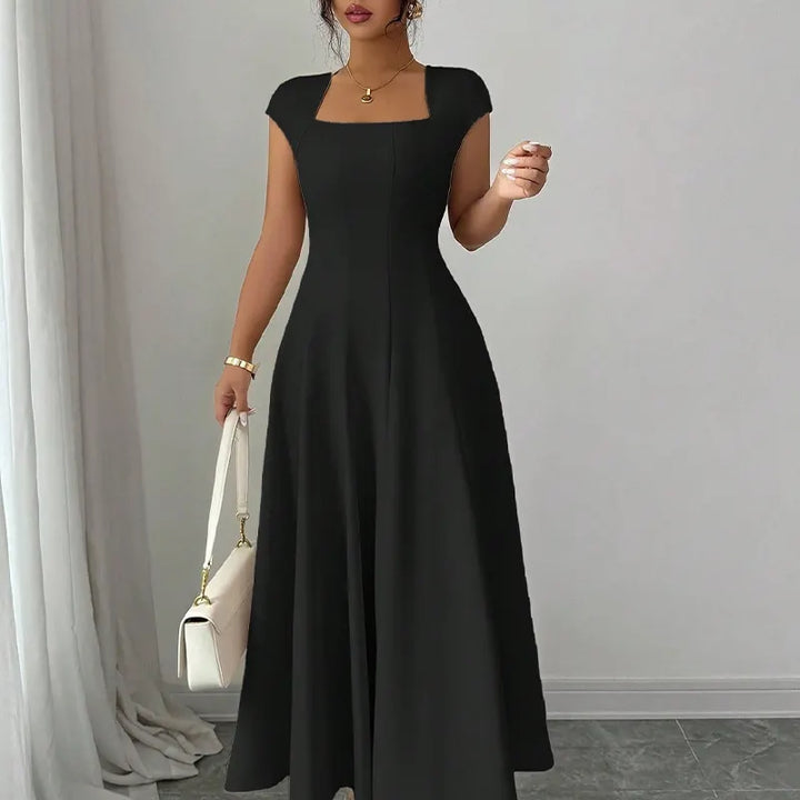 Ysolenne - Vestido midi con escote cuadrado de tacto suave