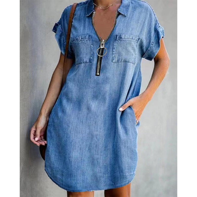 Genevalle - Vestido casual de chambray con bolsillo