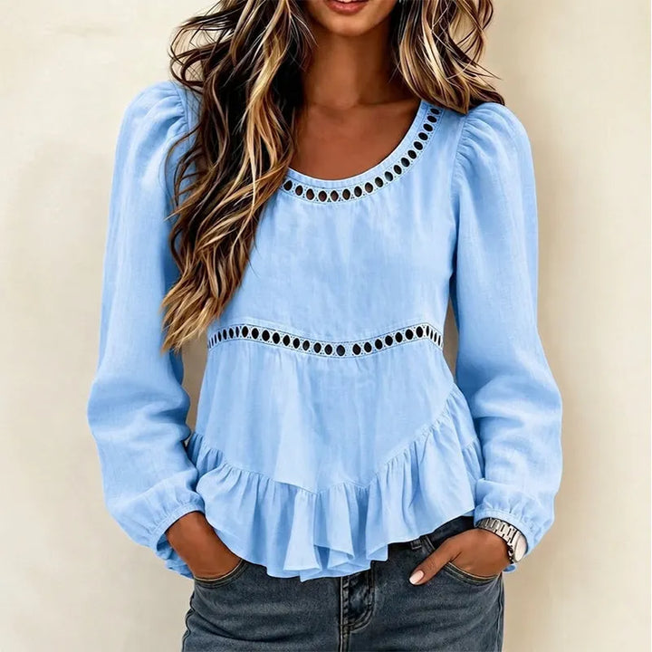 Genevelle - Blusa de tacto suave con volantes