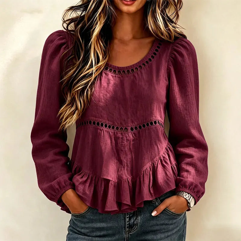 Genevelle - Blusa de tacto suave con volantes