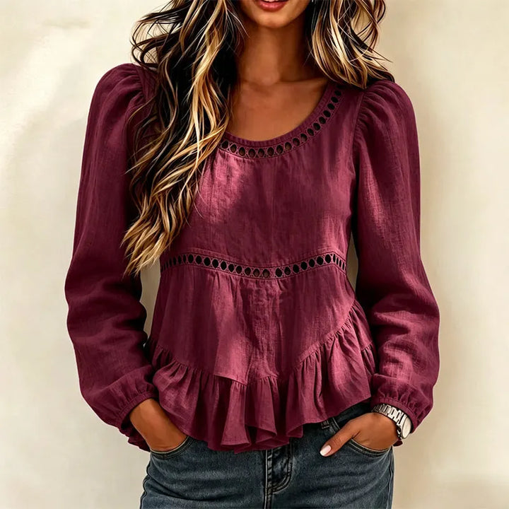 Genevelle - Blusa de tacto suave con volantes