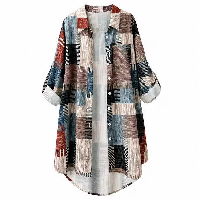 Nia - Sobrecamisa larga con estampado de patchwork