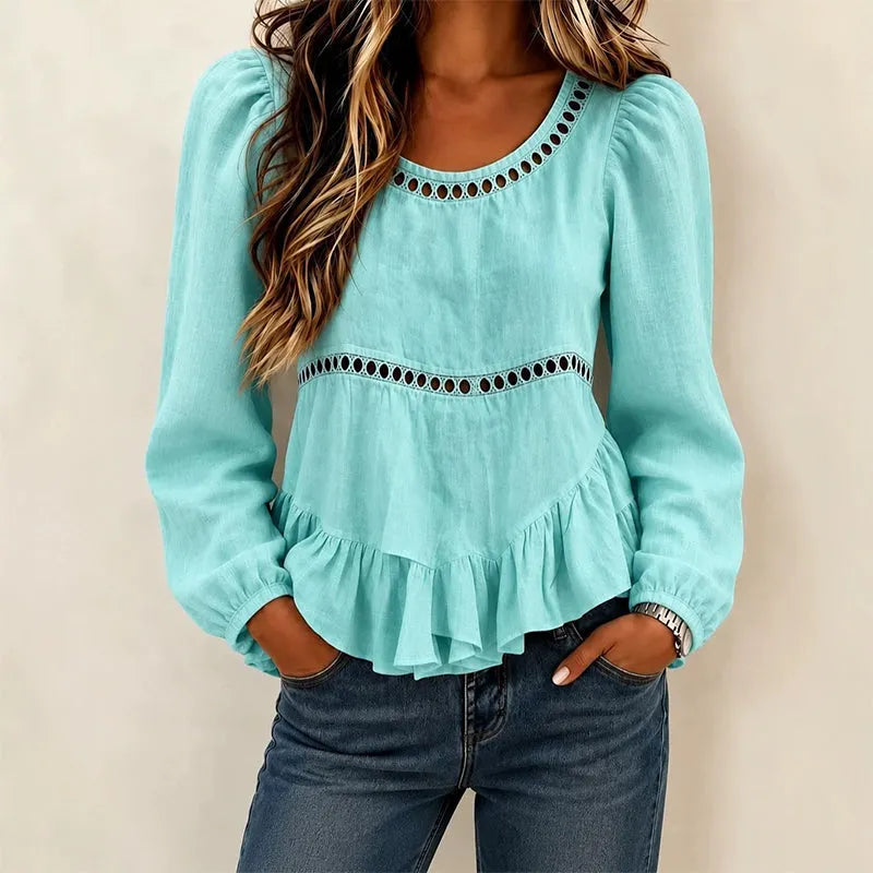 Genevelle - Blusa de tacto suave con volantes