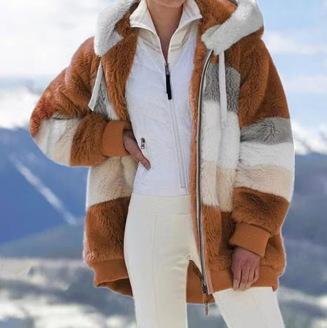 Ruelle - Abrigo de peluche con capucha, corte oversize