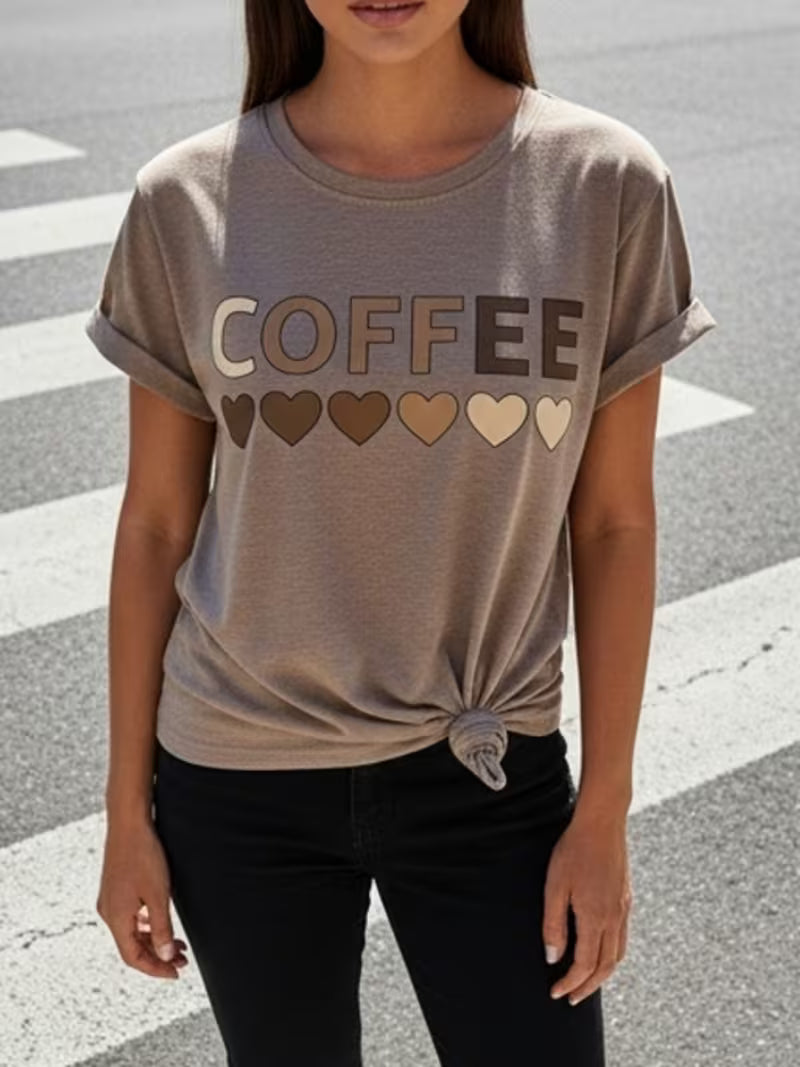 Sarai - Camiseta estampada de corazón de café